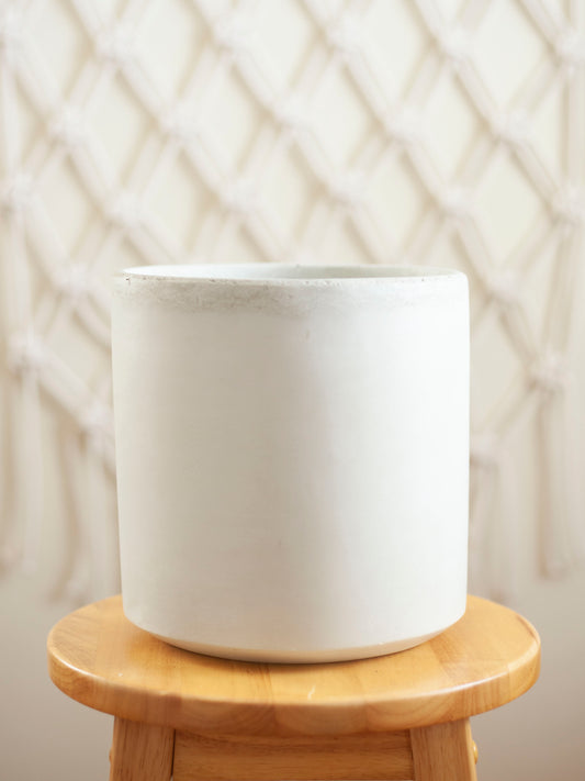 Straight Sided Concrete Pot in White 9"